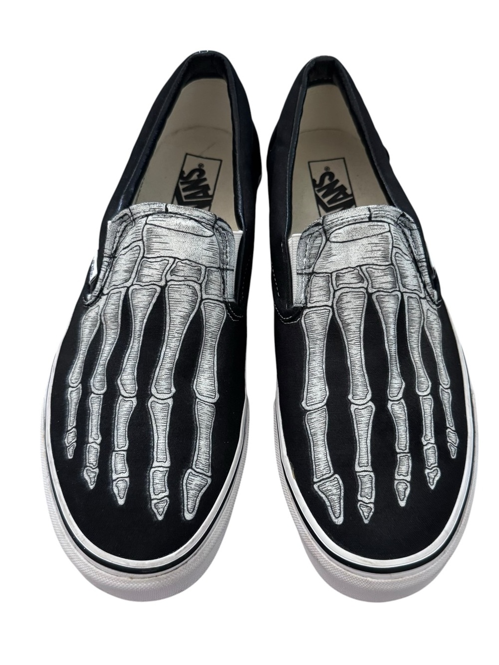 Vans Slip On Shoes Mens Size 11.5 Custom Skeleton Feet Halloween Theme
